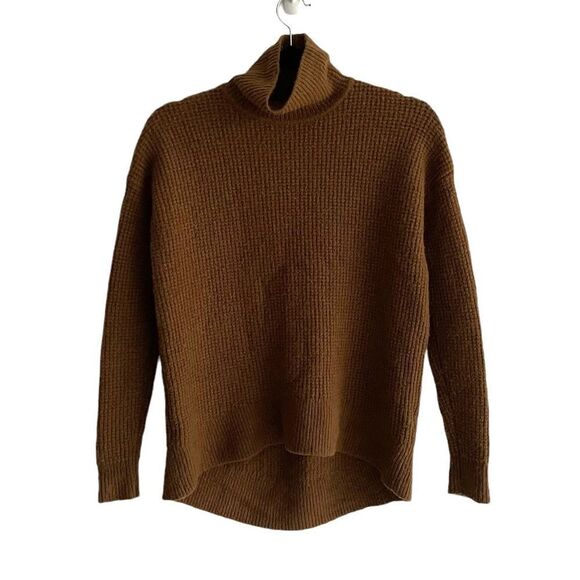 MADEWELL Wool Waffle Thermal Turtleneck Mock Neck Sweater Brown XS - Picture 2 of 7
